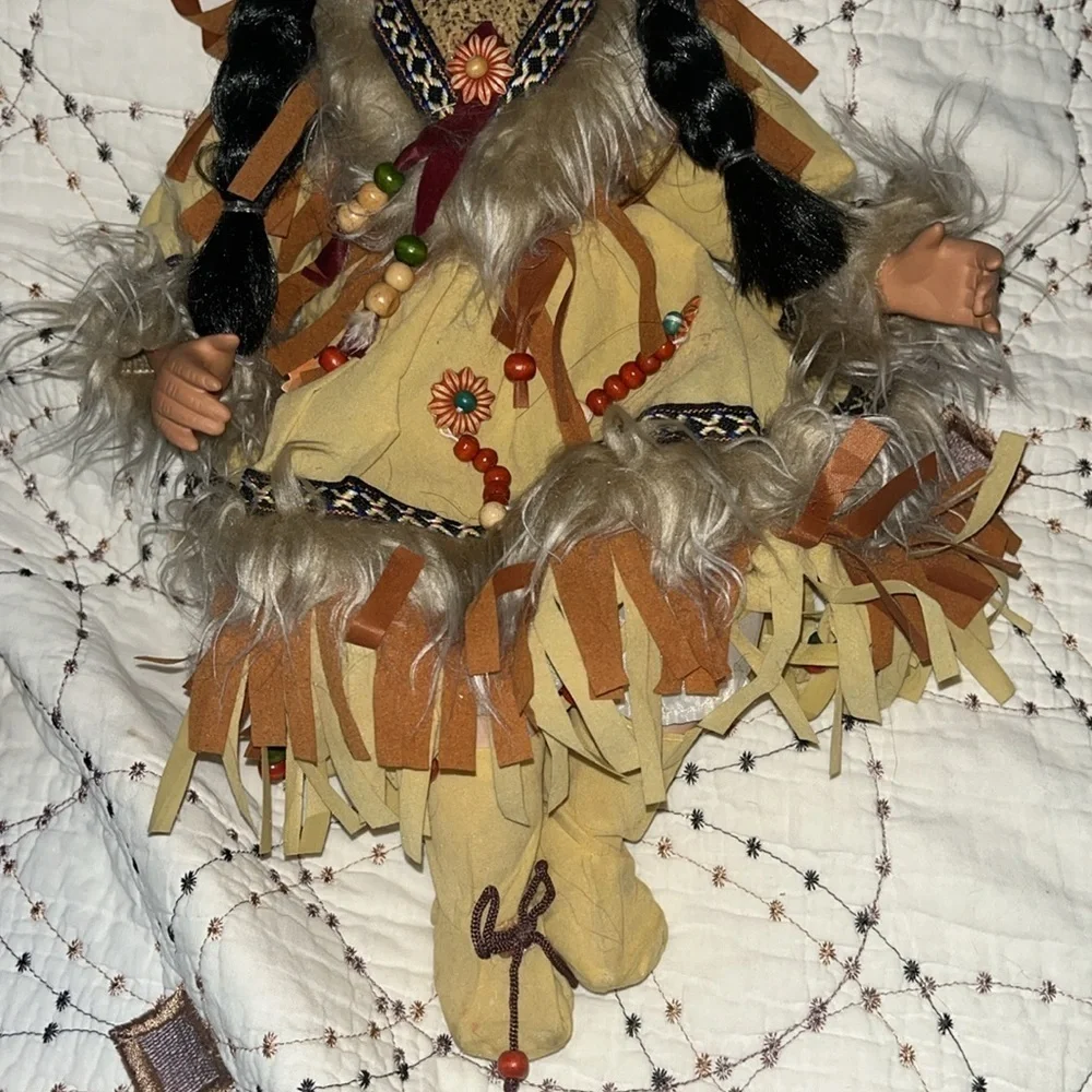 Indian girl porcelain and stuffed doll with costume 15 1/2”